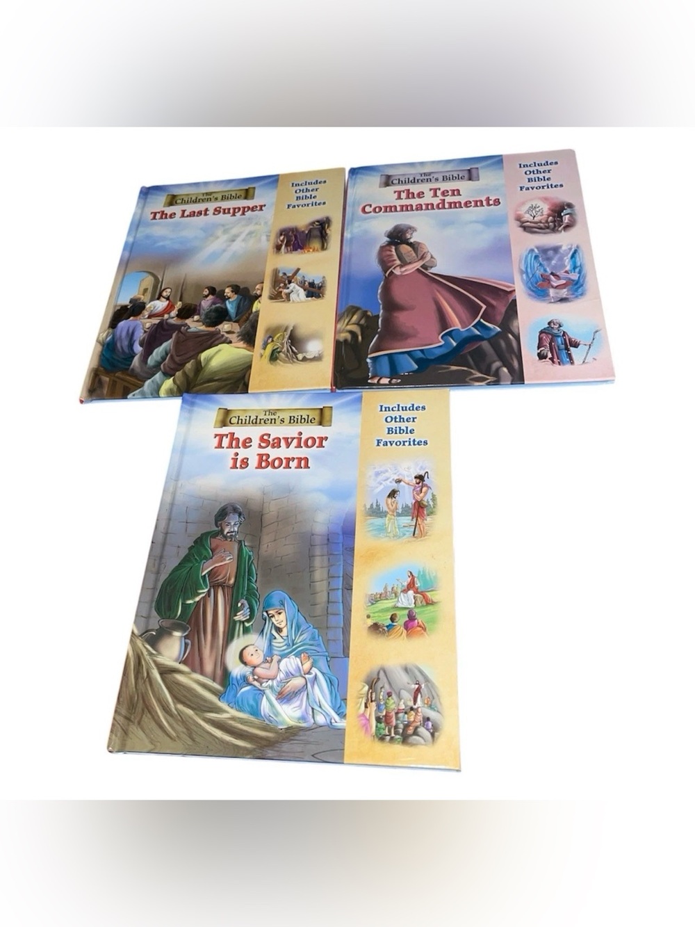 Lot of 3 The Children's Bible Hardcovers: Commandments, Savior, Last Supper
